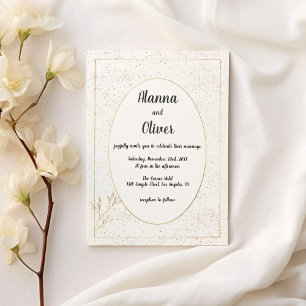 Luxury white gold confetti floral Wedding Invitation