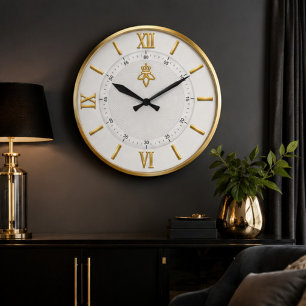 Luxury White & Gold Elegant Minimalist Large Clock