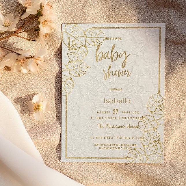 Luxury white gold french floral lace Baby Shower Invitation (Luxury white gold french floral lace Baby Shower Invitation)