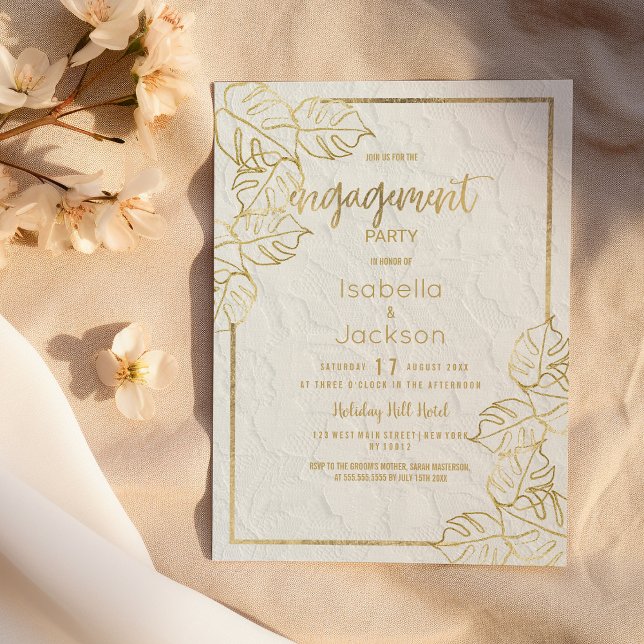 Luxury white gold french floral lace Engagement  Invitation (Luxury white gold french floral lace Engagement )