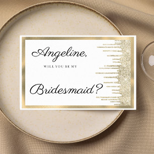 Luxury white gold glitter drips Bridesmaid  Invitation