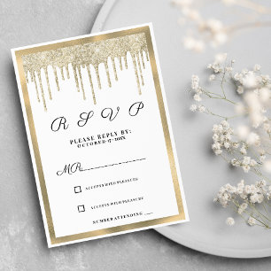 Luxury white gold glitter drips RSVP Invitation