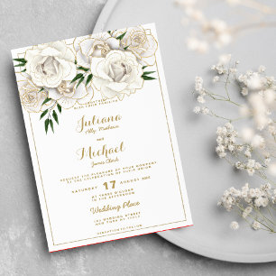 Luxury white gold glitter roses floral Wedding Invitation
