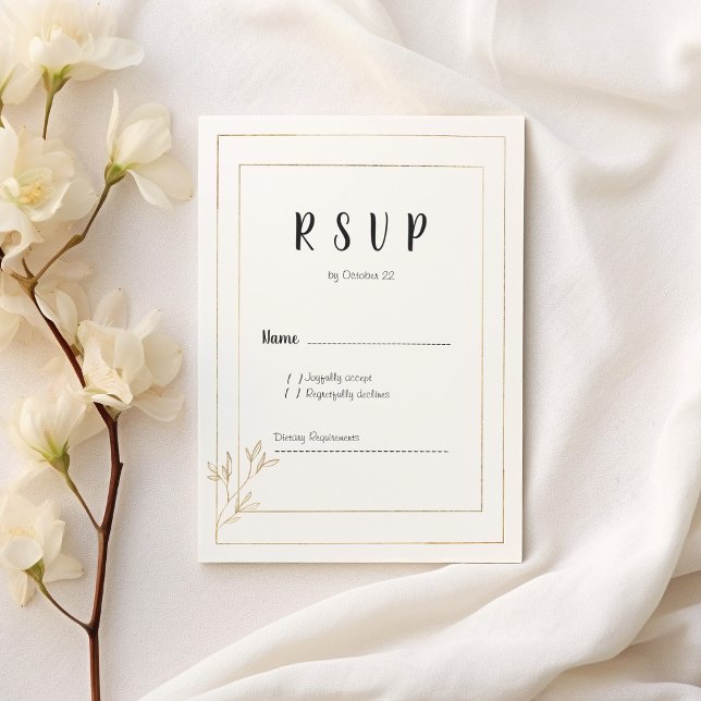 Luxury white gold minimalist floral RSVP Invitation (Luxury white gold minimalist floral RSVP)