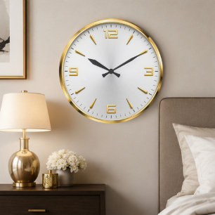Luxury White & Gold Minimalist Modern Gold Accent  Large Clock
