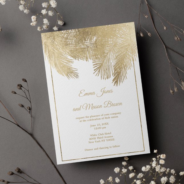 Luxury white gold palm tree tropical Wedding Invitation (Luxury white gold palm tree tropical Wedding )