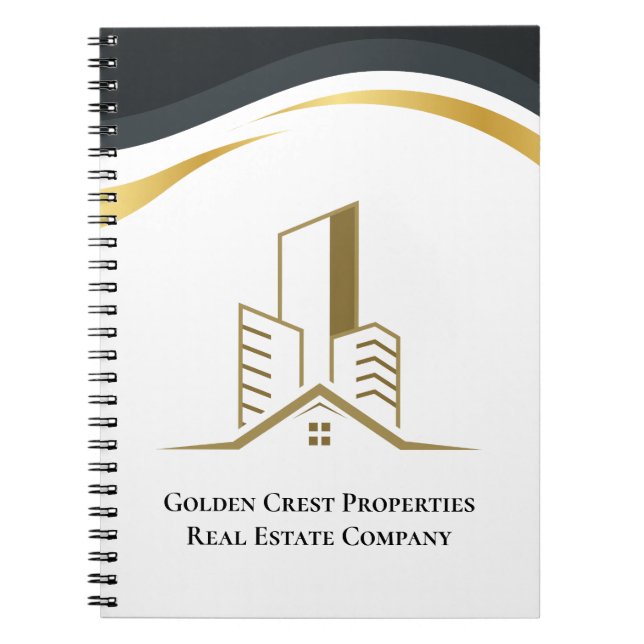 Luxury White & Gold Personalized Real Estate Notebook (Front)