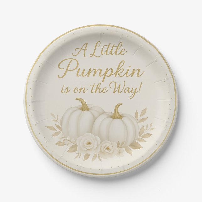 Luxury White & Gold Pumpkin Baby Shower Paper Plat Paper Plate (Front)