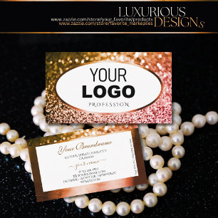 Luxury White Golden and Rose Gold Glitter Logo Bus Business Card