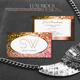 Luxury White Golden and Rose Gold Glitter Monogram Business Card