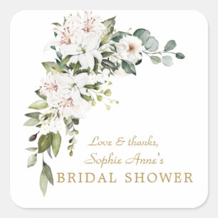 Luxury White Imperial Lilies Roses Bridal Shower   Square Sticker