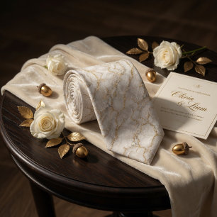 Luxury White Marble and Liquid Gold Veins Tie