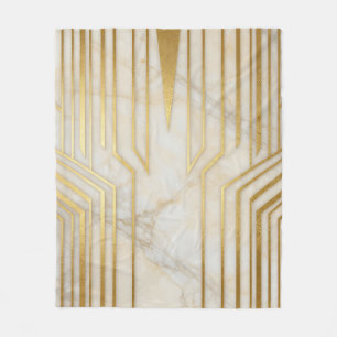 Luxury White Marble Gold Geometric Pattern Fleece Blanket