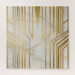 Luxury White Marble Gold Geometric Pattern Jigsaw Puzzle