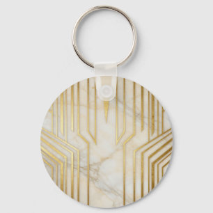Luxury White Marble Gold Geometric Pattern Keychain