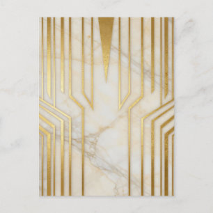 Luxury White Marble Gold Geometric Pattern Postcard