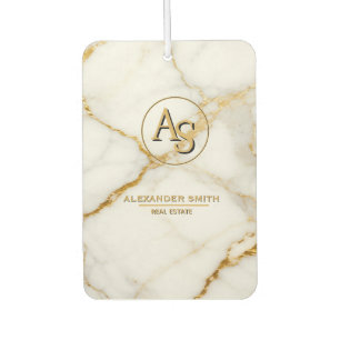 Luxury White Marble Gold Monogram Real Estate Air Freshener