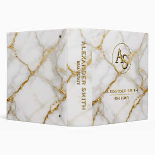 Luxury White Marble Gold Monogram Real Estate Binder