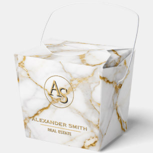 Luxury White Marble Gold Monogram Real Estate  Favor Box