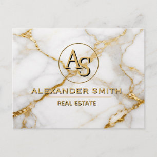 Luxury White Marble Gold Monogram Real Estate  Postcard