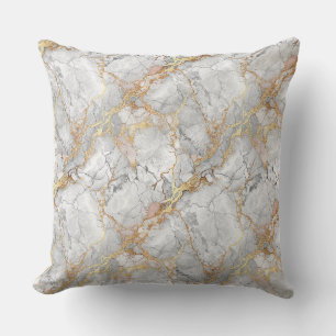 Luxury White Marble Stone & Gold Vein Pattern Throw Pillow