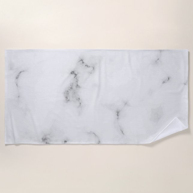 Luxury white marble texture beach towel (Front)