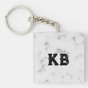 Luxury white marble texture custom monogram keychain