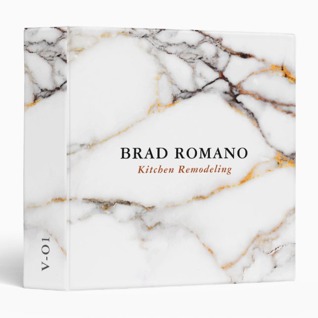 Luxury white marble texture gold and grey accents binder (Front/Spine)