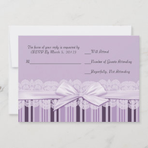 Luxury White Ribbon Violet Lace RSVP card