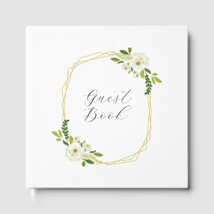 Luxury White Rose Floral Frame  Guest Book
