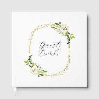 Luxury White Rose Floral Frame  Guest Book