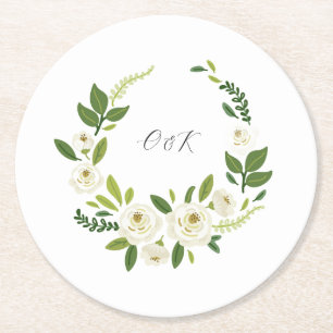 Luxury White Rose Floral Frame  Round Paper Coaster