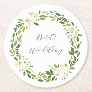 Luxury White Rose Floral Frame  Round Paper Coaster