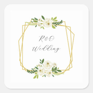 Luxury White Rose Floral Frame Square Sticker