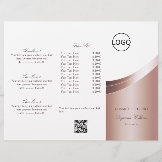Luxury White Rose Gold Decor with Logo and QR Code Flyer (Front)