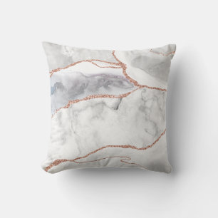 Luxury White Rose Gold Glitter Agate Marble Throw Pillow