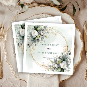 Luxury White Roses Eucalyptus Wedding Napkins