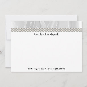 Luxury White Silk Pearls Custom Name, Address Card