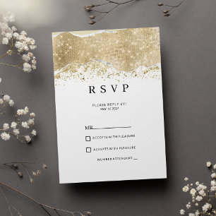 Luxury white silver and gold glitter RSVP  Invitation