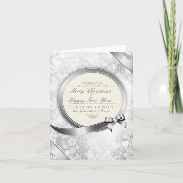 Luxury White & Silver Merry Christmas Holiday Card (Front)