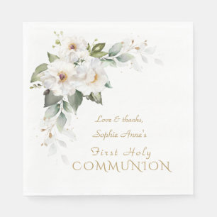 Luxury White Wild Roses First Holy Communion Napkin