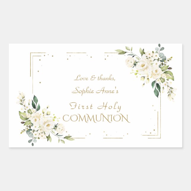 Luxury White Wild Roses First Holy Communion  Sticker (Front)