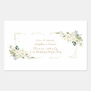 Luxury White Wild Roses First Holy Communion Sticker