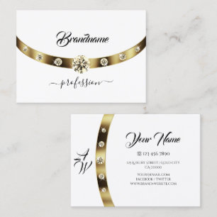 Luxury White with Gold Sparkling Diamonds Monogram Business Card