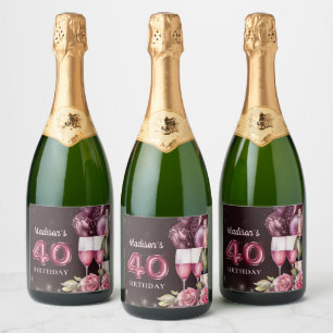 Luxury Wine & Balloons 40th Birthday Sparkling Wine Label