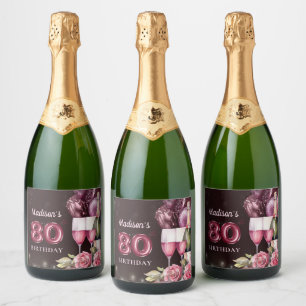 Luxury Wine & Balloons 80th Birthday Sparkling Wine Label