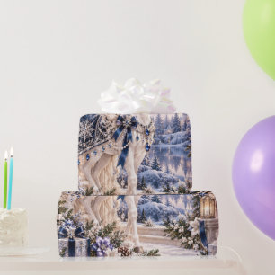 Luxury Winter Equestrian Periwinkle Christmas Wrap Wrapping Paper