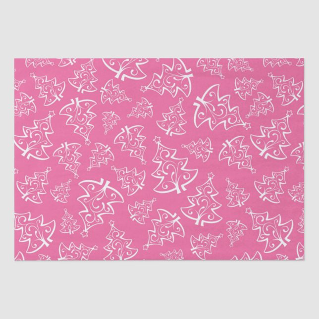 Luxury Winter Pink and White Christmas Trees Tissue Paper (Front)