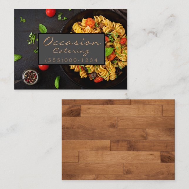 Luxury Wood Dinner Food Plate Design Chef Catering Business Card (Front/Back)