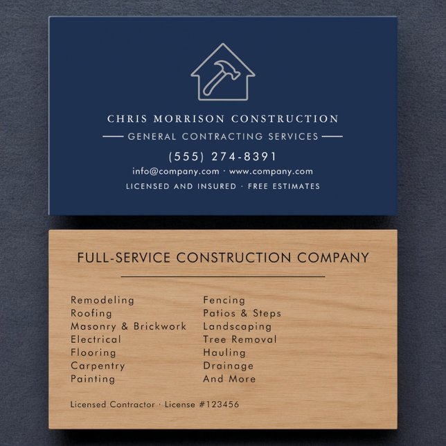 Luxury Wood Grain Black Silver Construction Business Card (Creator Uploaded)